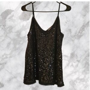 Entro Black Sequin V Neck Cami Tank Top Women's Size Small Party Corporate